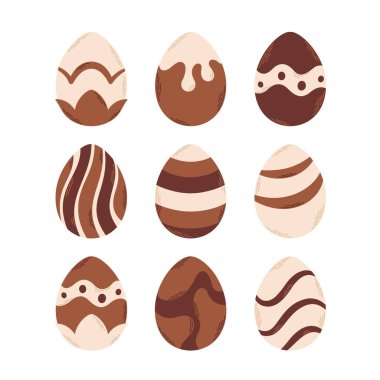 Decorated chocolate eggs collection. Happy Easter. Easter sweets. Vector illustration