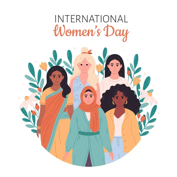 Internationale Vrouwendag Feminisme Gelijkheid Van Vrouwen Empowerment Zusterschap Vriendensteun Vectorillustratie — Stockvector