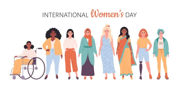 Internationale Vrouwendag Feminisme Gelijkheid Van Vrouwen Empowerment Een Menigte Van — Stockvector