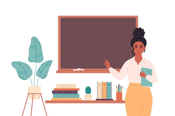 Female Teacher Classroom Blackboard Education Lecture Lesson School Vector Illustration — Vector de stock