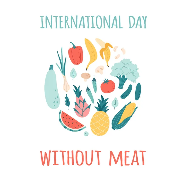 Internationaler Tag Ohne Fleisch Gemüse Und Obst Gesunde Ernährung Vektorillustration — Stockvektor