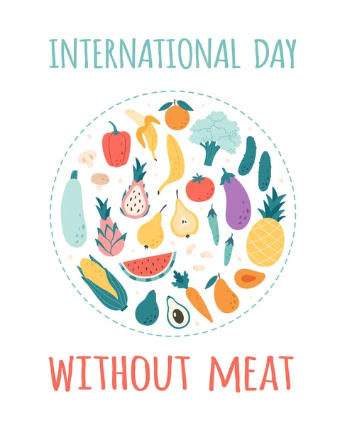 Internationaler Tag Ohne Fleisch Gemüse Und Obst Gesunde Ernährung Vektorillustration — Stockvektor