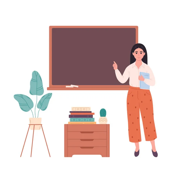 Asian Female Teacher Classroom Blackboard Education Lecture Lesson School Vector — Stockový vektor