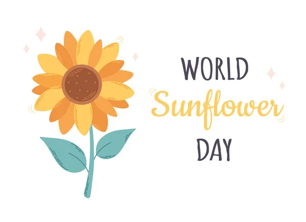 Welttag Der Sonnenblumen Mai Schöne Sonnenblume Mit Grünen Blättern Vektorillustration — Stockvektor