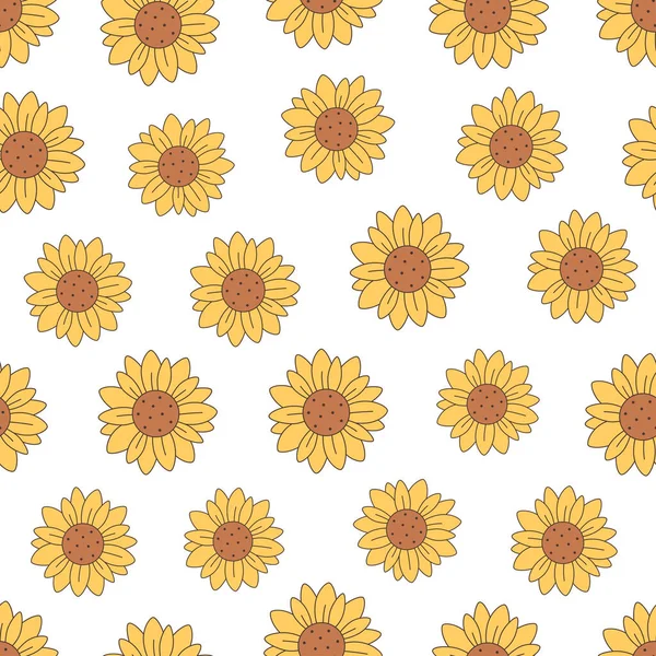 Cute Sunflowers Seamless Pattern Retro Vintage Style Design Textile Wrapping — Stock Vector