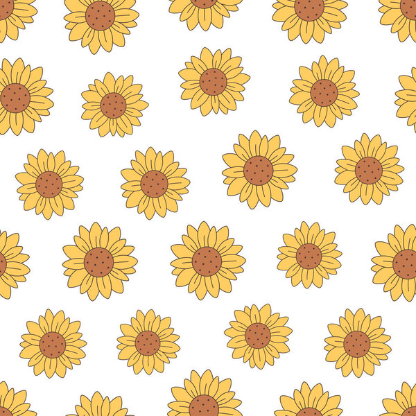 Cute sunflowers seamless pattern. Retro, vintage style. Design for textile, wrapping paper, fabrics. Vector illustration