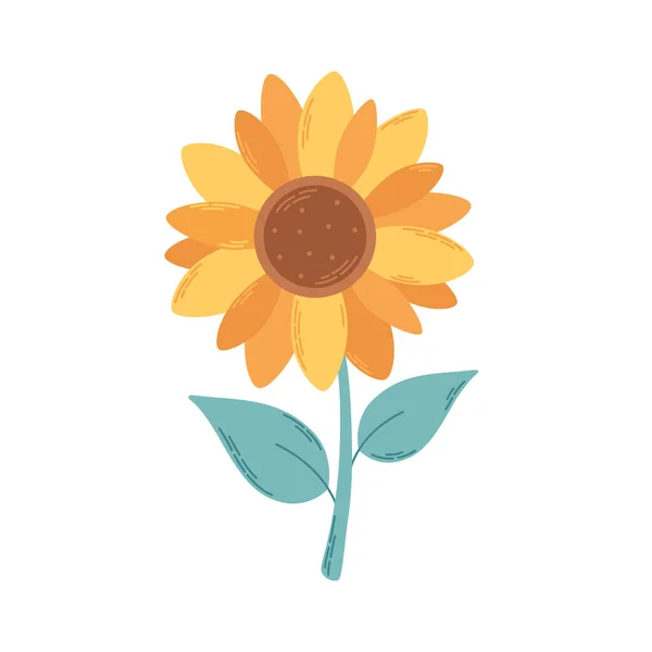 Cute Sunflower Green Leaves Vector Illustration — Stock Vector