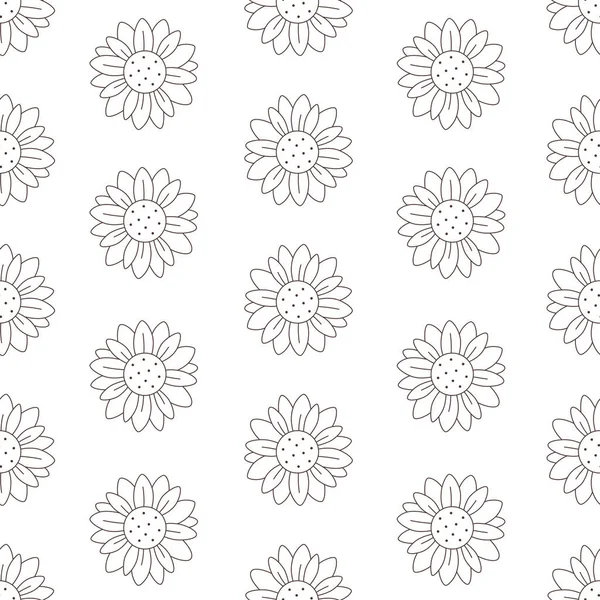 可愛いひまわりのシームレスパターン ひまわりの輪郭 包装紙 生地のためのデザイン ベクターイラスト — ストックベクタ