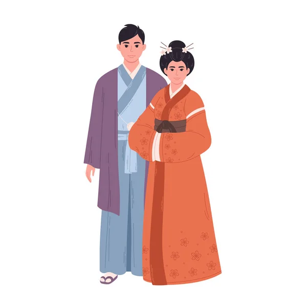 Γιαπωνέζικο Ζευγάρι Παραδοσιακά Ρούχα Ασιάτης Άντρας Και Γυναίκα Ασιατική Κουλτούρα — Διανυσματικό Αρχείο