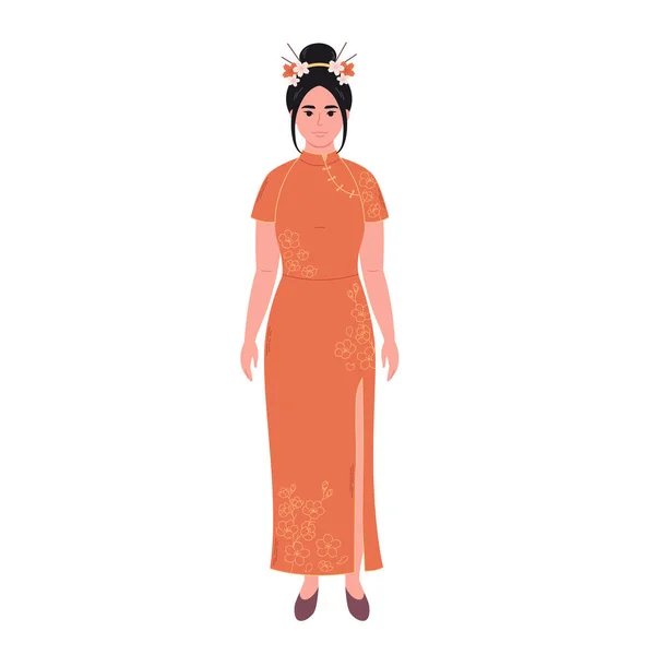 Wanita Cina Dengan Pakaian Tradisional Budaya Asia Etnisitas Ilustrasi Vektor - Stok Vektor