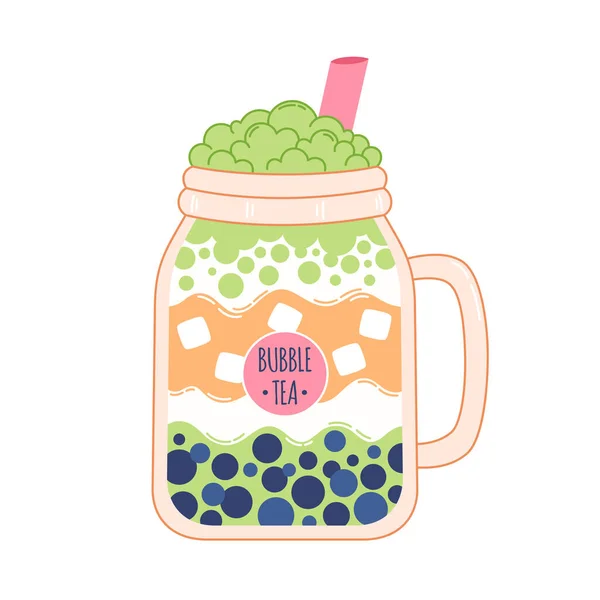 Bubble Milk Tea Met Tapioca Parels Boba Thee Koud Aziatisch — Stockvector
