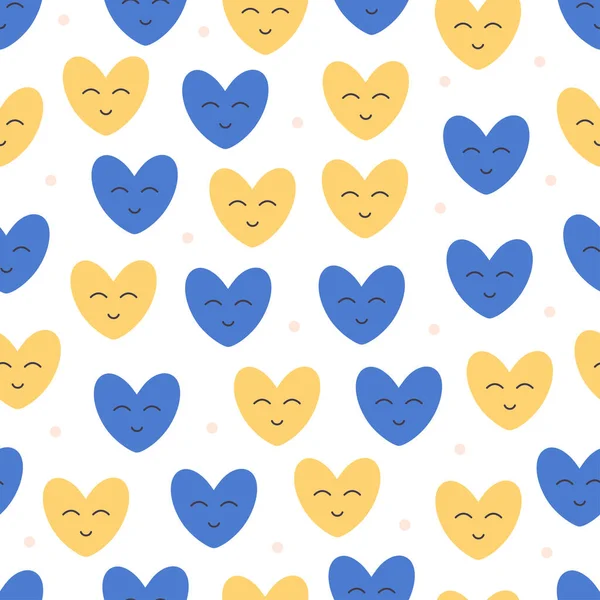 Corações Padrão Sem Costura Cores Bandeira Ucrânia Corações Azul Amarelo —  Vetores de Stock