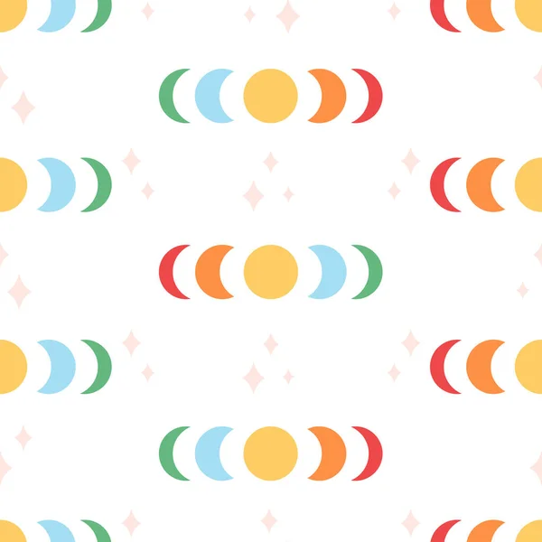 ムーンフェイズシームレスなパターン Lgbtqの旗の色 プライド月間 包装紙 繊維のためのデザイン ベクターイラスト — ストックベクタ