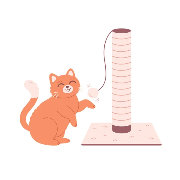 Kedi Topla Oynuyor Oyuncaklı Kedi Ağacı Kedi Tırmalama Tahtası Evcil — Stok Vektör