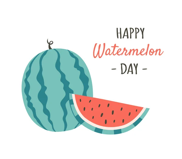 Welttag Der Wassermelone Wassermelonenscheibe Mit Kernen Vektorillustration — Stockvektor