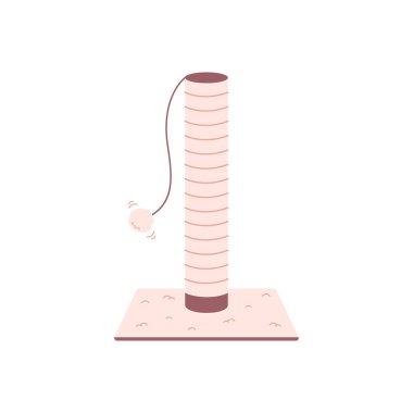 Oyuncaklı kedi ağacı. Kazıma tahtası. Evcil hayvan mobilyası, kedi malzemeleri. Vektör illüstrasyonu