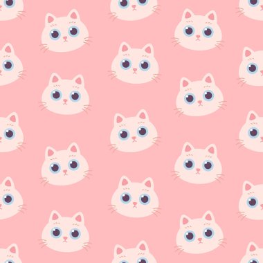 Beyaz kedinin yüzü pürüzsüz. Evcil kedi. Duvar kağıtları, tekstil, kumaşlar için tasarım. Vektör illüstrasyonu