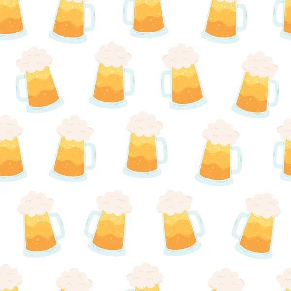 啤酒杯与泡沫无缝图案 酒精饮料 矢量说明 — 图库矢量图片