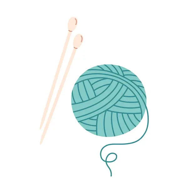Ball Wool Yarn Knitting Needles Knitting Needlework Hobbies Wool Threads — Stock Vector