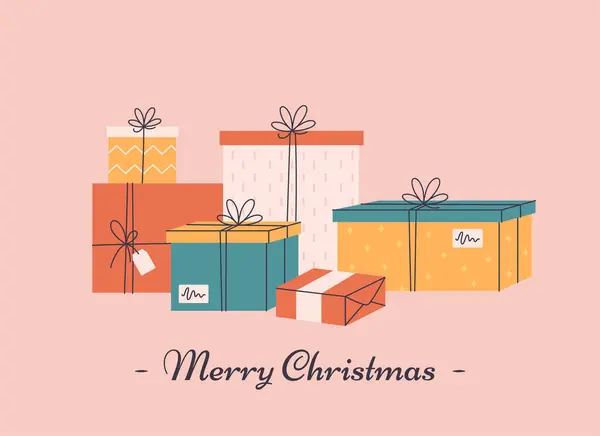 Frohe Weihnachten Grußkarte Mit Geschenkboxen Weihnachtsgeschenke Vektorillustration lizenzfreie Stockvektoren