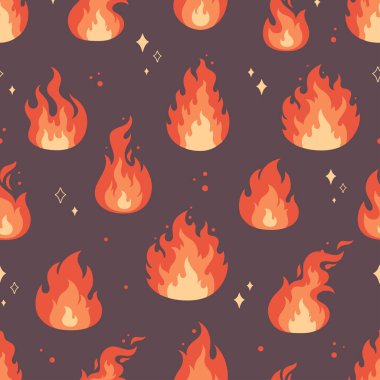 Yanan alevlerin dikişsiz kalıpları. Düz biçimli vektör illüstrasyonu