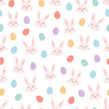 Paskalya yumurtaları pürüzsüz olan Paskalya tavşanı. Beyaz tavşan, boyalı yumurta. Mutlu Paskalyalar. Vektör illüstrasyonu