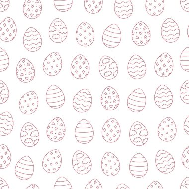 Paskalya yumurtalarının hatları kusursuz. Boyama kitabı. Mutlu Paskalyalar. Tekstil, duvar kâğıdı, ambalaj kağıdı. Düz biçimli vektör illüstrasyonu