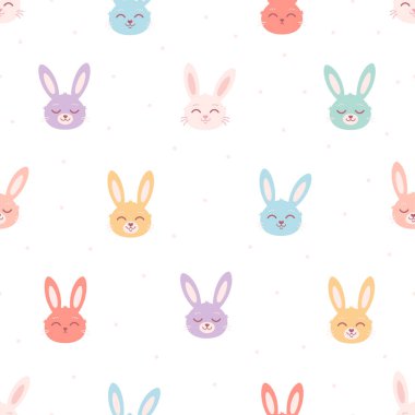 Renkli tavşanlar pürüzsüz desenli. Paskalya tavşanı. Çocuk odası minimalist baskısı. Tekstil, duvar kâğıdı, ambalaj kağıdı. Düz biçimli vektör illüstrasyonu