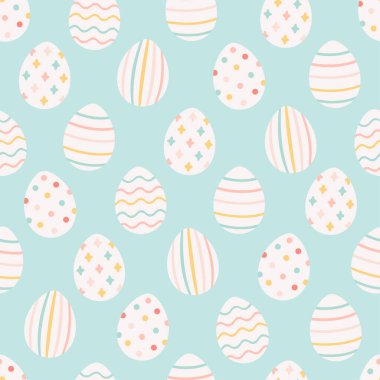 Paskalya yumurtaları pürüzsüz. Renkli yumurtalar boyadım. Mutlu Paskalyalar. Düz biçimli vektör illüstrasyonu