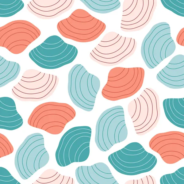 海の貝が付いているシームレスなパターン 夏のシームレスなパターン フラットスタイルのベクトルイラスト — ストックベクタ
