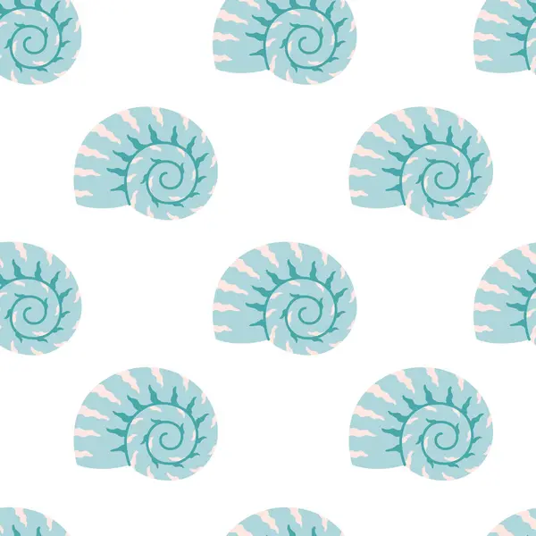 海贝壳的无缝图案 夏天无缝图案 平面样式的矢量图解 — 图库矢量图片