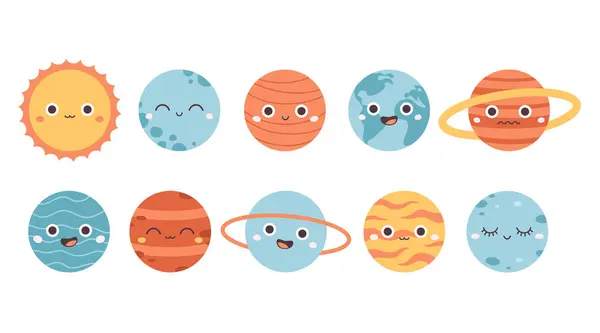 Колекція Милих Мультиплікаційних Планет Сонячна Система День Землі Врятуй Планету — стоковий вектор