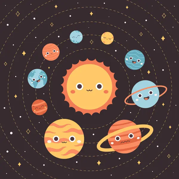 Сонячна Система Простір Герої Мультяшної Планети День Землі Врятуй Планету — стоковий вектор