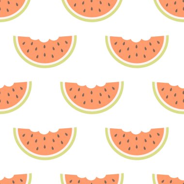 Güzel karpuz dilimleriyle kusursuz desen. Meyveler pürüzsüz. Düz biçimli vektör illüstrasyonu
