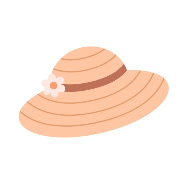 Yaz şapkası, panama. Kadın plaj aksesuarı. Düz biçimli vektör illüstrasyonu