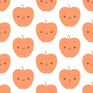 Şirin elma karakterli kusursuz desen. Meyvesiz, dikişsiz desen. Düz biçimli vektör illüstrasyonu