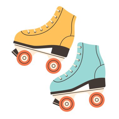 80 'lerin tarzında patenler. Disko tarzı. Düz biçimli vektör illüstrasyonu
