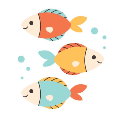 Şirin balıklar. Deniz hayvanları. Okyanus hayvanları. Düz biçimli vektör illüstrasyonu