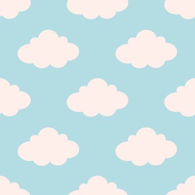 Bulutlu, minimalist, pürüzsüz desen. Duvar kağıdı, tekstil, kumaş, ambalaj kağıdı için kusursuz desen. Düz biçimli vektör illüstrasyonu