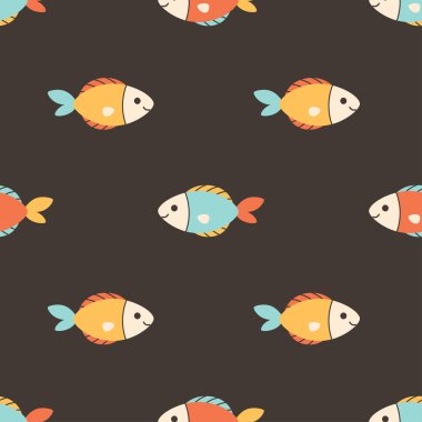 Şirin balıklarla kusursuz bir desen. Deniz hayvanları. Okyanus hayvanları. Düz biçimli vektör illüstrasyonu