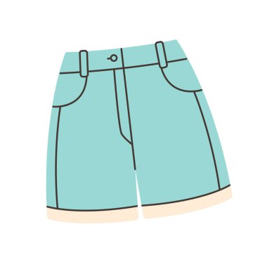 Kot pantolon yaz şortu. Yaz kıyafetleri. Düz biçimli vektör illüstrasyonu
