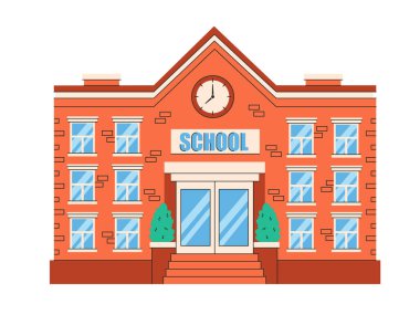 Okul binası. Okula dönelim. Düz biçimli vektör illüstrasyonu