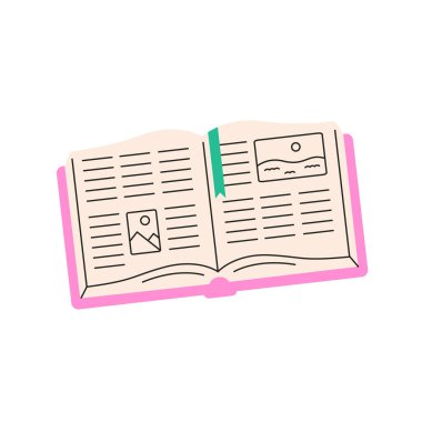 Yer imli kitap ya da günlük aç. Edebiyat. Dünya kitabı günü. Düz biçimli vektör illüstrasyonu