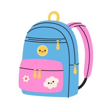 Sırt çantan güzelmiş. Öğrenim için okul malzemeleri. Düz biçimli vektör illüstrasyonu