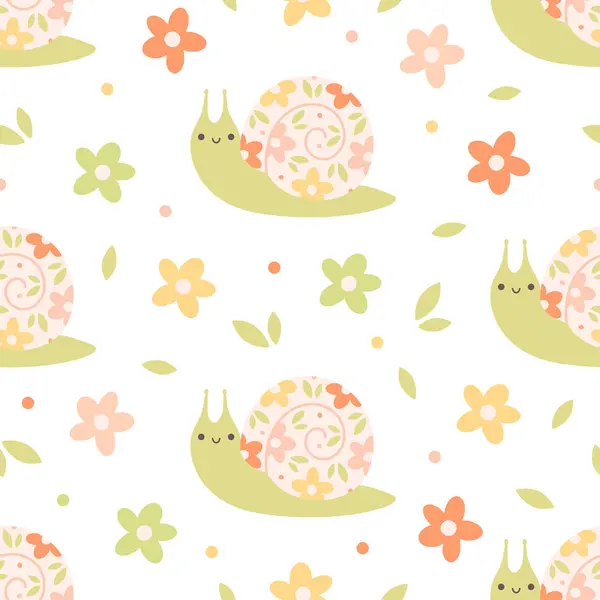 stock vector Seamless pattern with cute snails and flowers. Spring and summer seamless pattern. Vector illustration in flat style