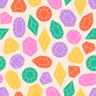 Kristalli, elmaslı, değerli taşlı kusursuz desen. Afişler, duvar kağıtları, tekstil ürünleri, ambalaj kağıtları için kumaş. Düz biçimli vektör illüstrasyonu