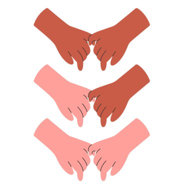 Çeşitli grupların insanları el ele tutuşuyor. El ele tutuşan çiftler. Arkadaşlık Günün kutlu olsun. Düz biçimli vektör illüstrasyonu