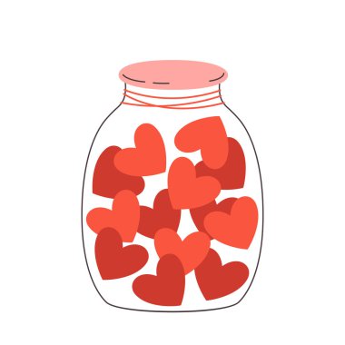 Kırmızı kalpli kavanozun karalama çizimi. Aşk, hayırseverlik, bağış, gönüllülük konsepti. Sevgililer Günü element tasarımı. El çizimi vektör illüstrasyonu