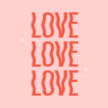 Retro dalgalar harf metni. Aşk, romantik, Sevgililer Günü konsepti. Poster ve kart için modaya uygun baskı tasarımı. Vektör illüstrasyonu