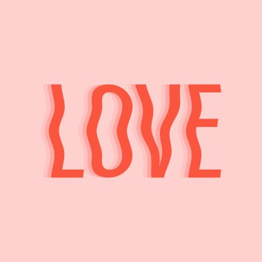 Retro dalgalar harf metni. Aşk, romantik, Sevgililer Günü konsepti. Poster ve kart için modaya uygun baskı tasarımı. Vektör illüstrasyonu